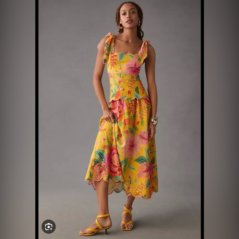 NWT Macaw Bloom Scalloped Midi Dress size S